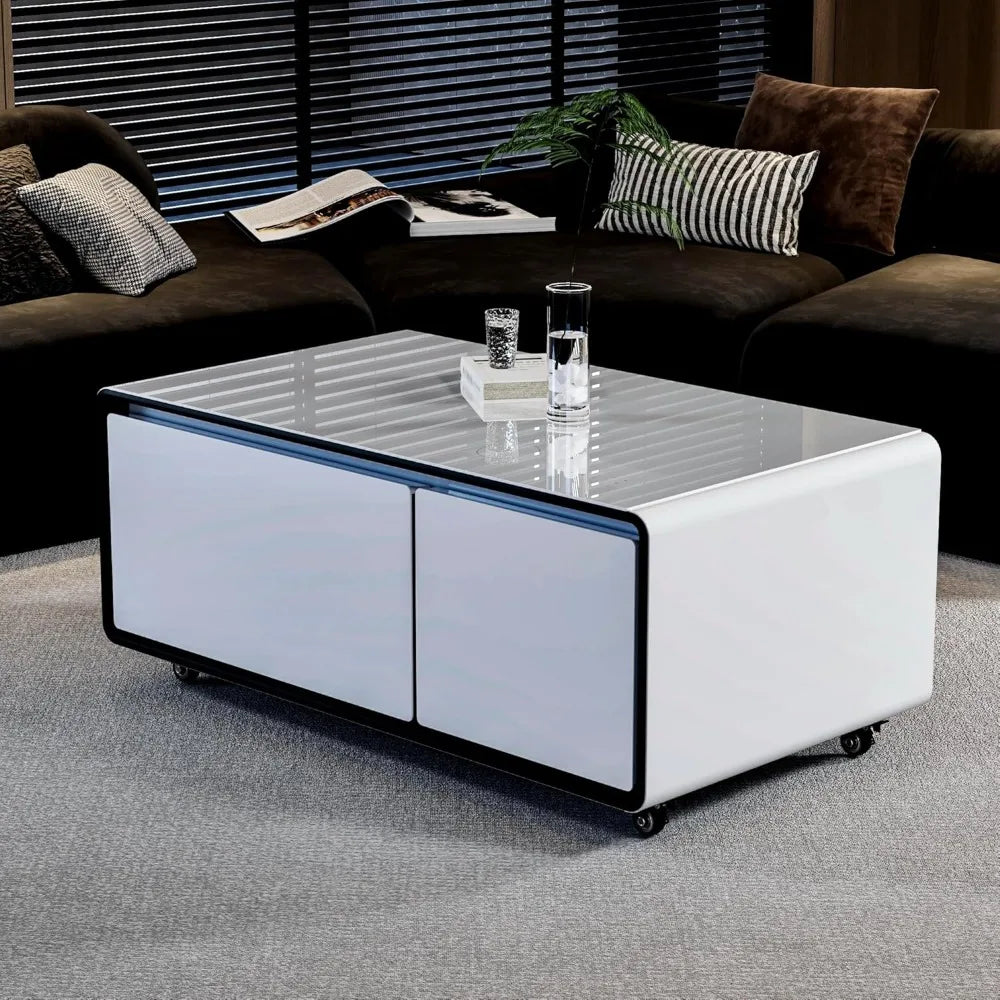 Smart Coffee Table with Fridge,Wireless Charger, USB Port, for Living Room Reception Room