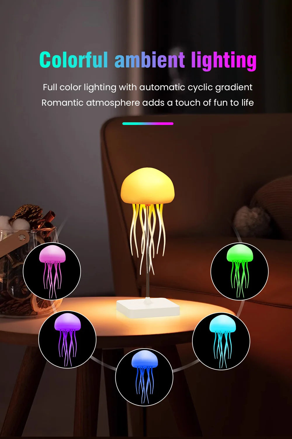 Cute Rotating Jellyfish Hanging Bedside Lamp RGB Table Lamps Room Decor