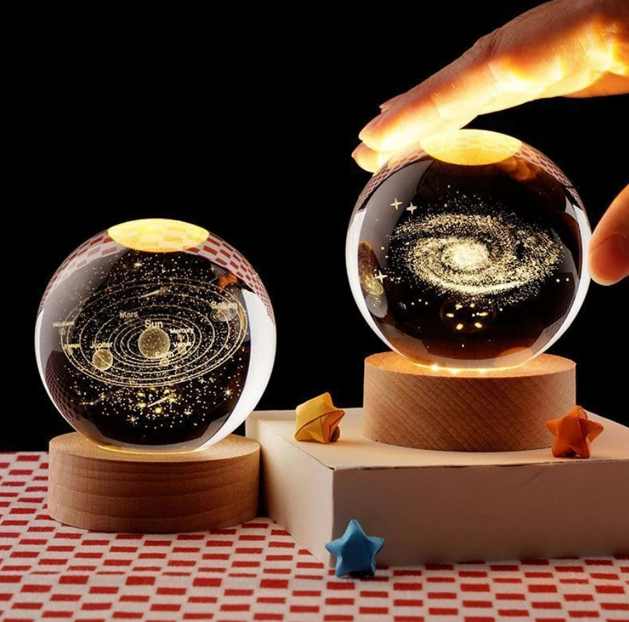 LED Night Light Galaxy Crystal Ball Table Lamp 3D Planet Moon Glowing Planetary Bedside Light Bedroom Home Decor Christmas Gift