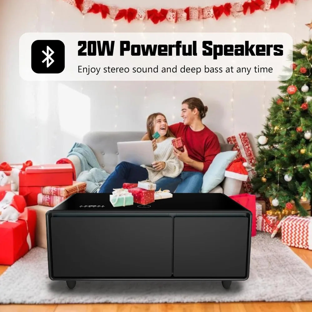 Smart Coffee Table, Living Room Table with Built in Fridge, Wireless Charging, USB Chargers