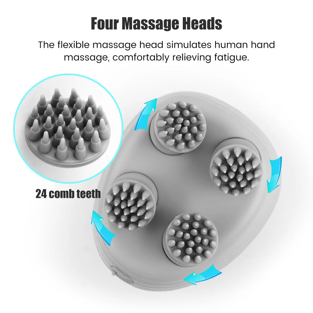 Electric Head Scalp Massager with 4 Kneading Massage Heads Body Deep Tissue Massager for Hair Growth Relaxtion and Cat Pet Claw