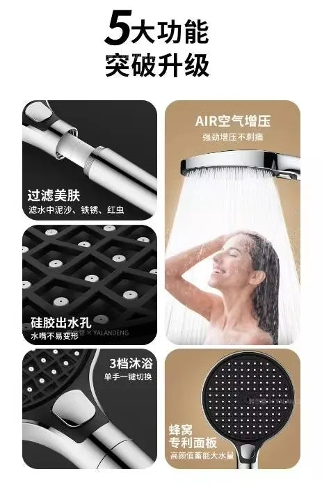 15CM Big Panel High Pressure Shower Head With Filter 3 Modes