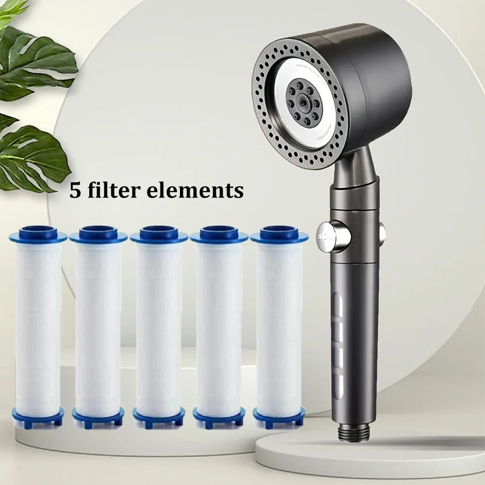 New High Pressure Water Saving Filter Shower Head 5 Modes