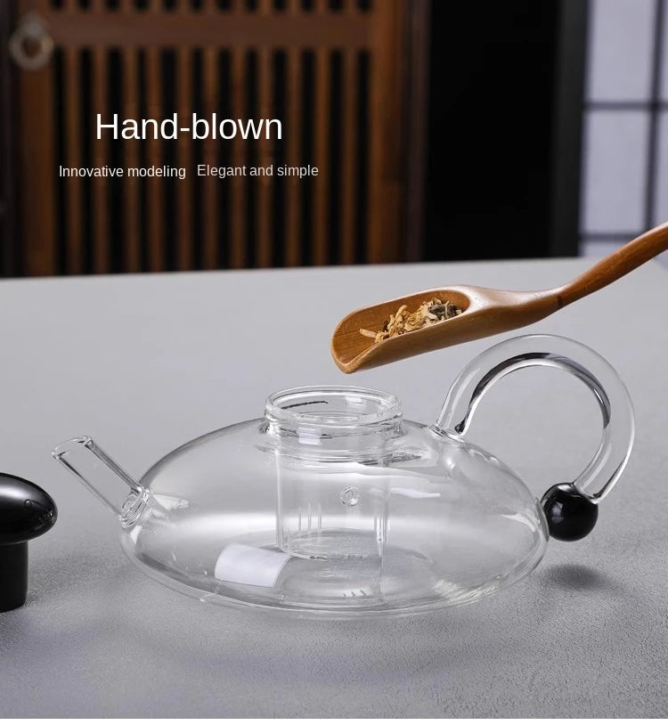 Flower tea pot  heat-resistant glass