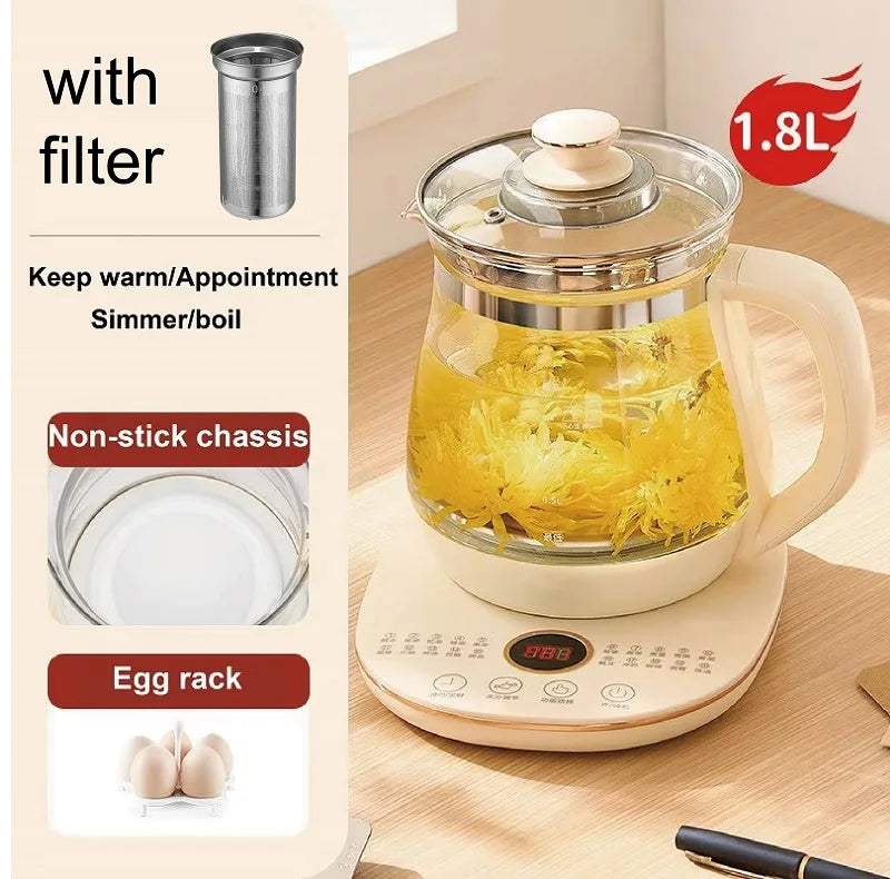 Multifunctional Glass Electric Kettle Flower Teapot Soup Stew Pot 220V