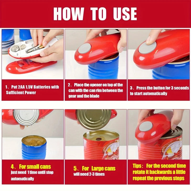 Electric Can Opener, Automatic Jar Bottle Opener, Battery-Powered, Batteries Not Included