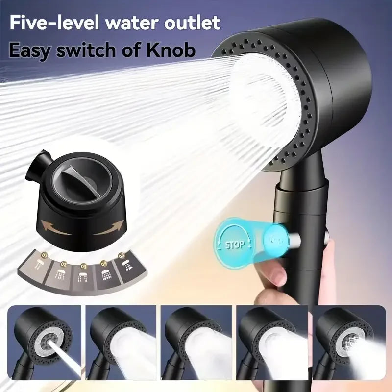 New High Pressure Water Saving Filter Shower Head 5 Modes