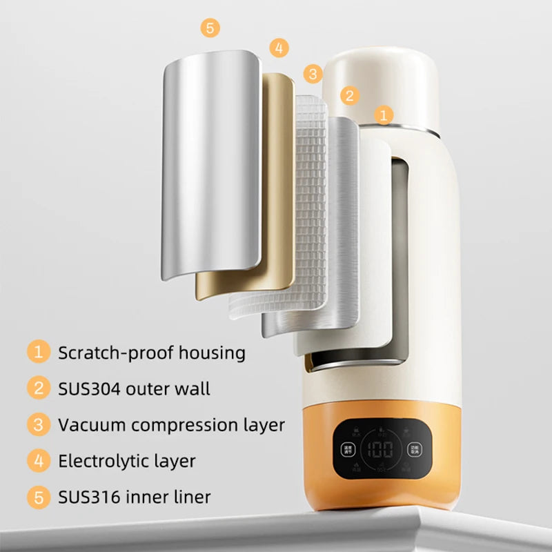 100-240V, 600ML Portable Heating Cup Smart Teapot Adjustable Temperature