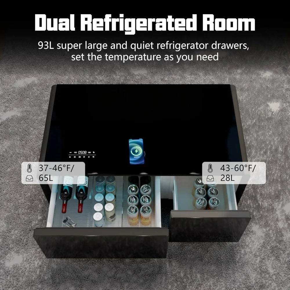 Smart Coffee Table, Living Room Table with Built in Fridge, Wireless Charging, USB Chargers
