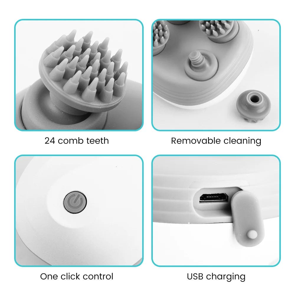 Electric Head Scalp Massager with 4 Kneading Massage Heads Body Deep Tissue Massager for Hair Growth Relaxtion and Cat Pet Claw