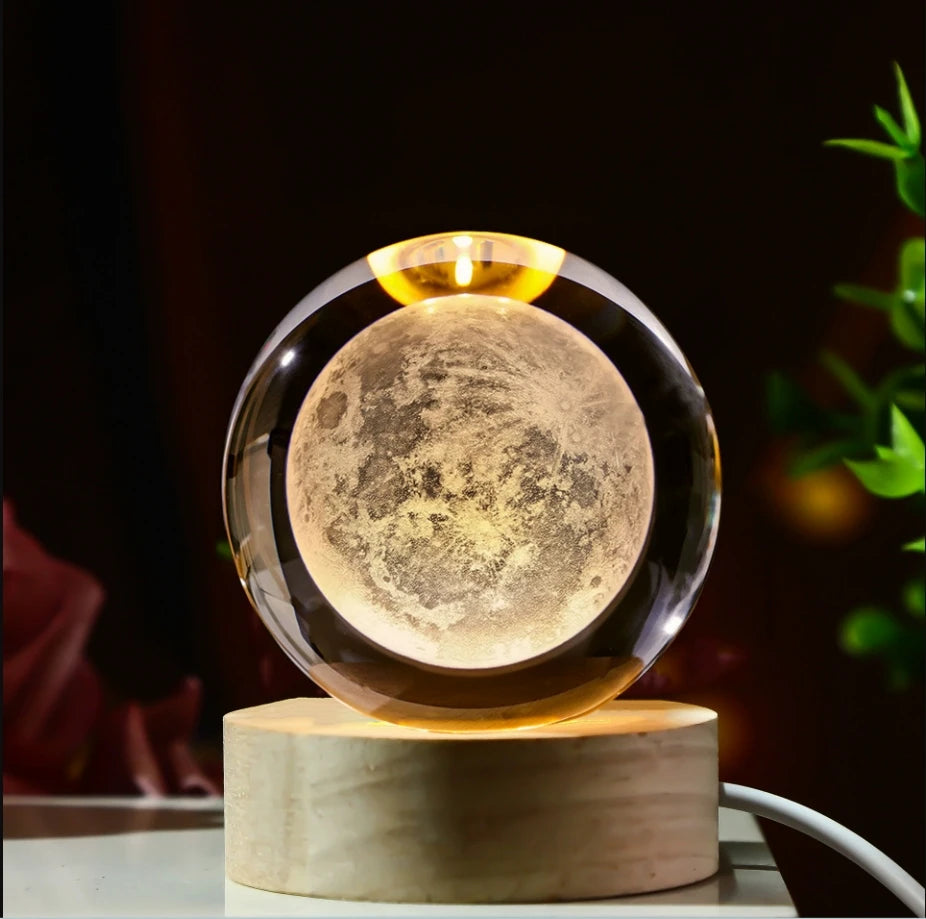 LED Night Light Galaxy Crystal Ball Table Lamp 3D Planet Moon Glowing Planetary Bedside Light Bedroom Home Decor Christmas Gift