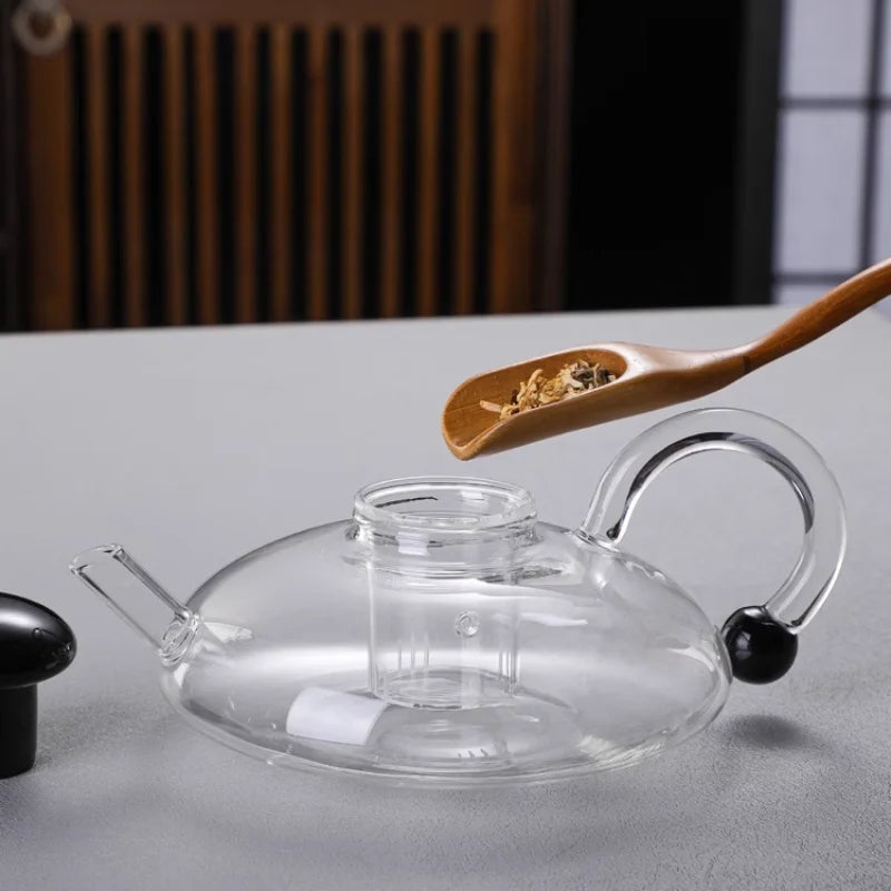 Flower tea pot  heat-resistant glass