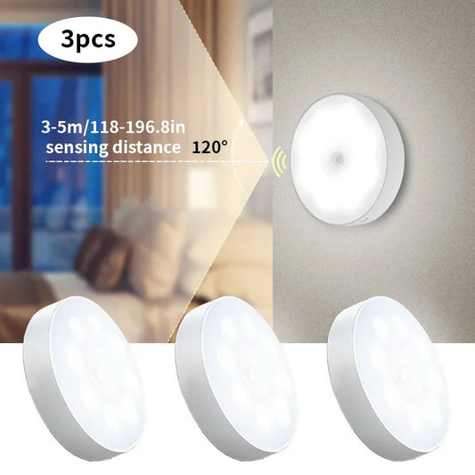 3PCS LED Motion Sensor Light Night Light USB Rechargeable Night Lamp