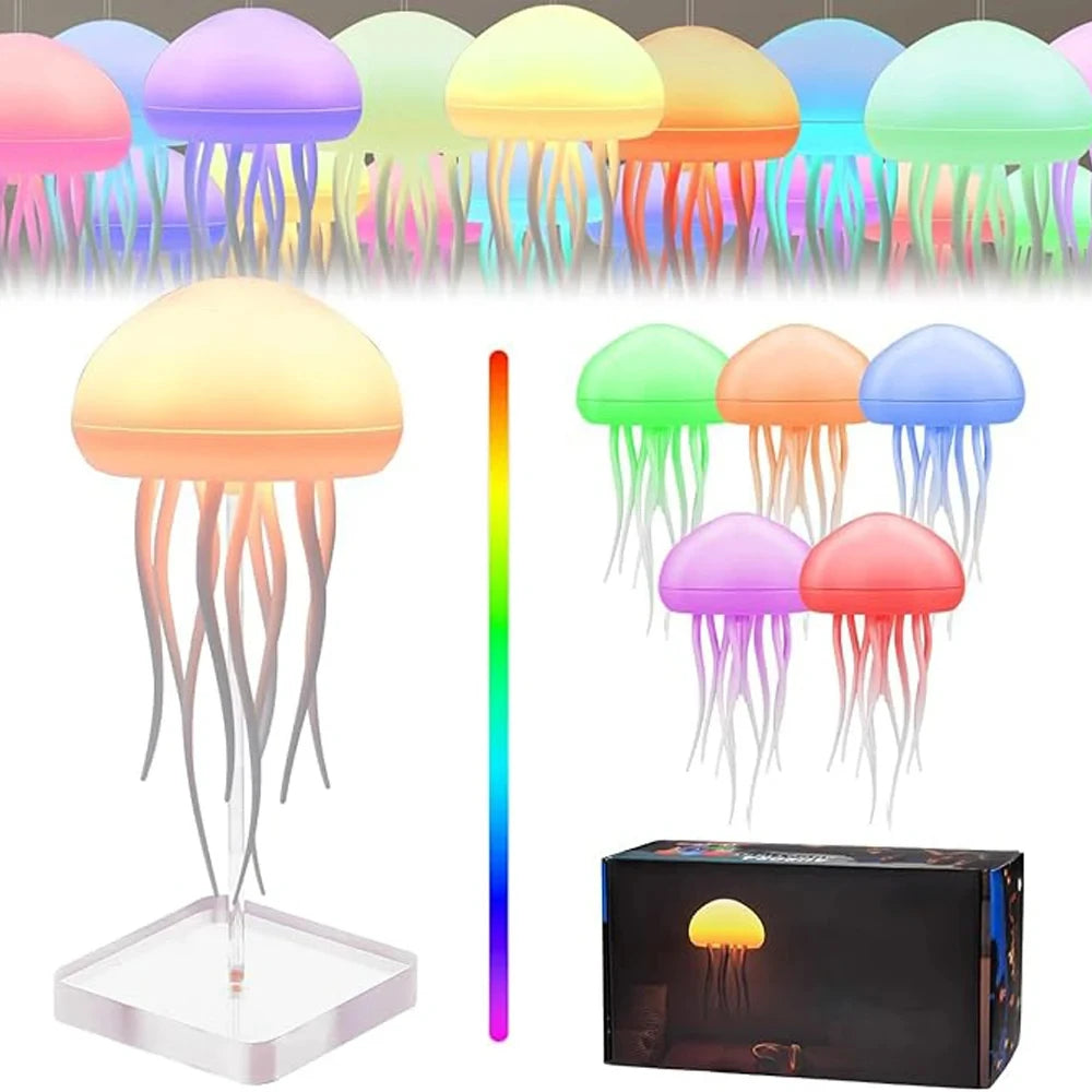 Cute Rotating Jellyfish Hanging Bedside Lamp RGB Table Lamps Room Decor