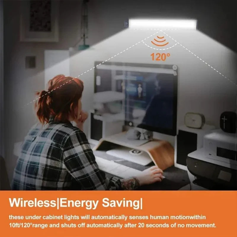 Motion Sensor LED Under Cabinet Lamp Dimmable Rechargeable Night Light