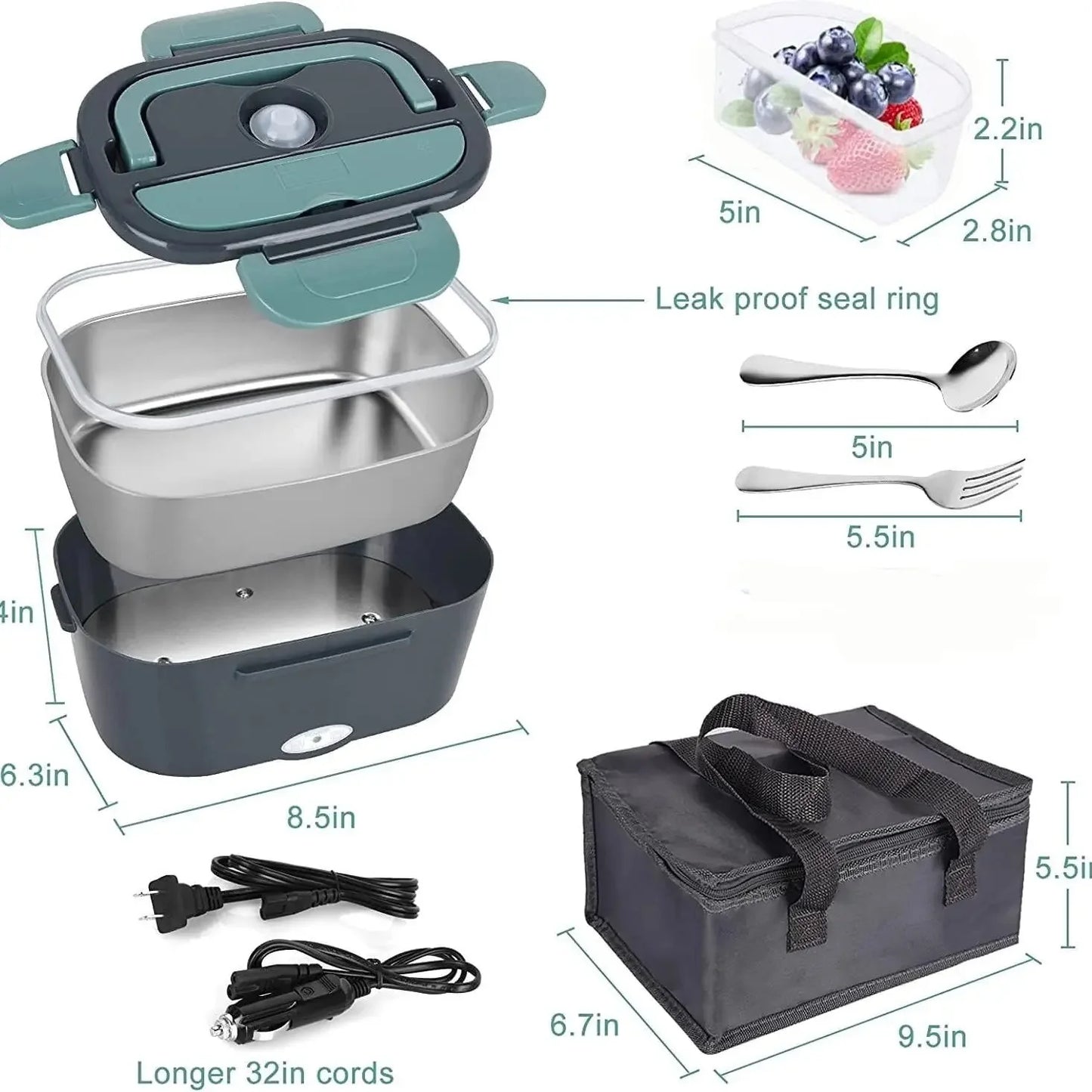 1.5 L 60W Electric Lunch Box Food Warmer,Leak Proof, Lunch Heating Microwave for Truckers