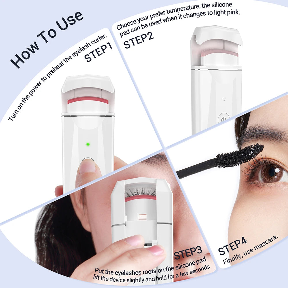 ANLAN Electric Heated Eyelash Curler Long-Lasting Curl Rechargeable Electric Eye Lash Perm Eyelashes Clip Portable Makeup Tool