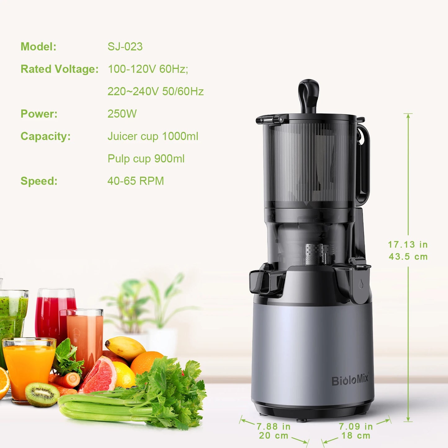 Cold Press Juicer,Fit Whole Fruits & Vegetables,High Juice Yield Juicer