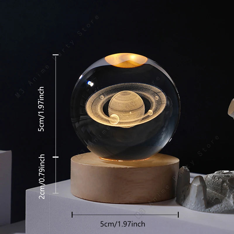 Unique 3D Crystal Ball Night Light Led Lamp Bedside Table Glowing Galaxy Lamp Saturn Planets Moon Children Birthday Gift Toy 5cm