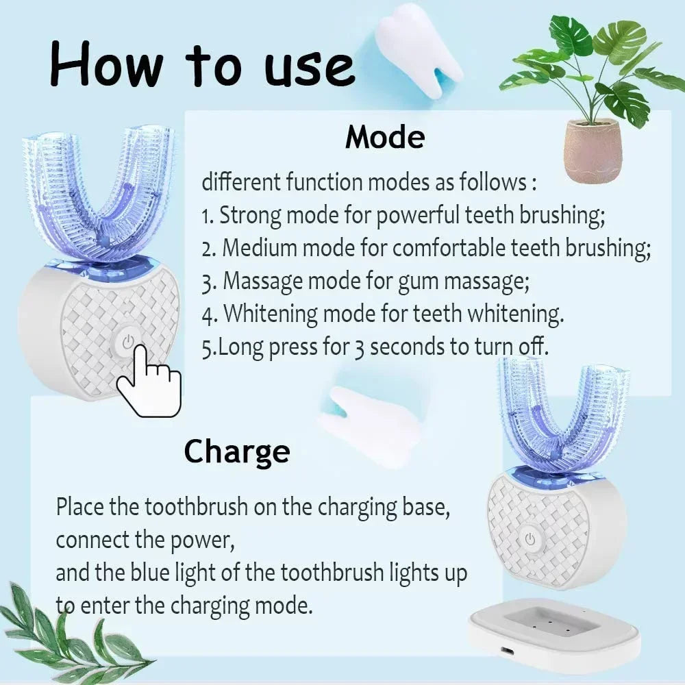 Ultrasonic Electric Toothbrush.Automatic Toothbrush U-Shape Full Mouth