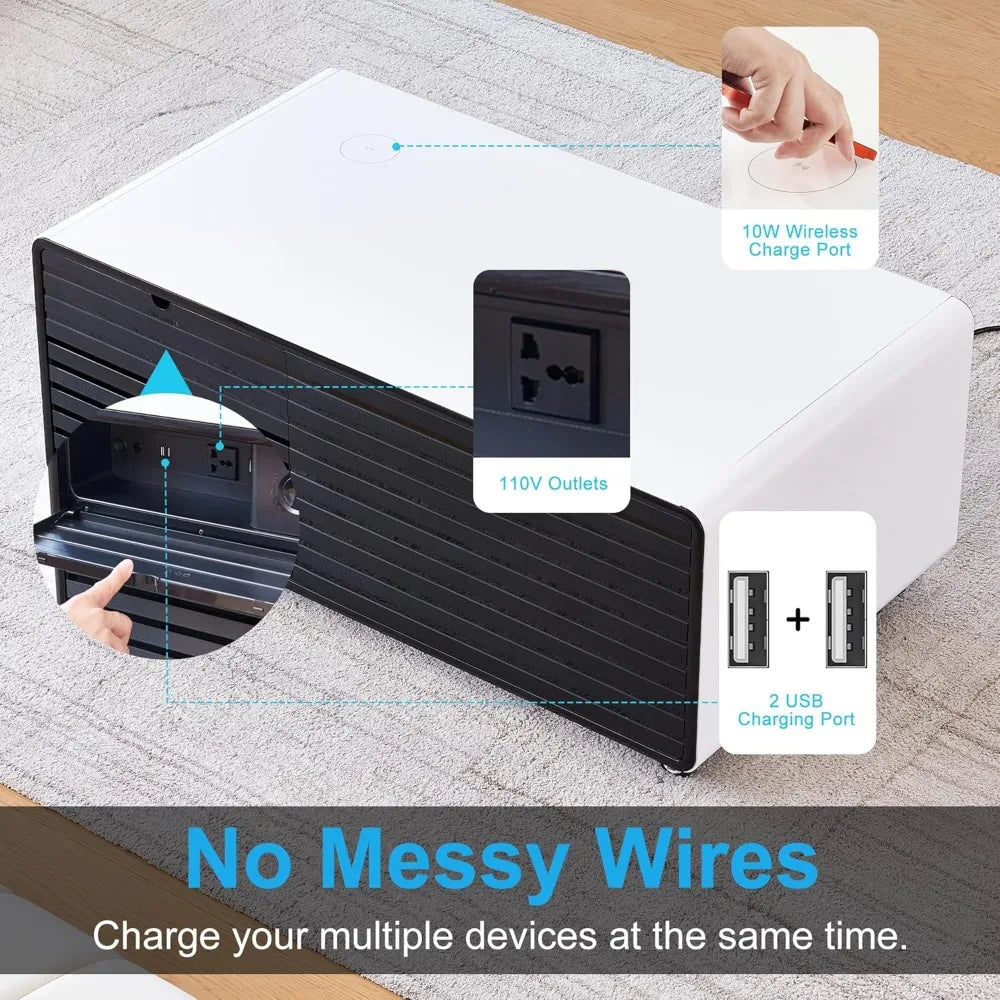 Smart Coffee Table with Fridge,Wireless Charger, USB Port, for Living Room Reception Room