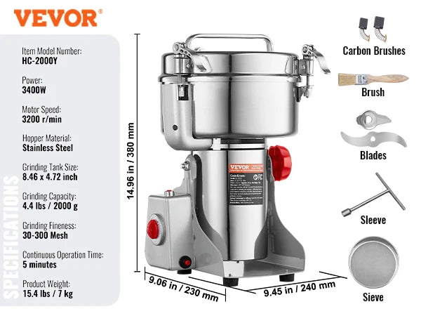 150-2500g Electric Grain Mill Grinder