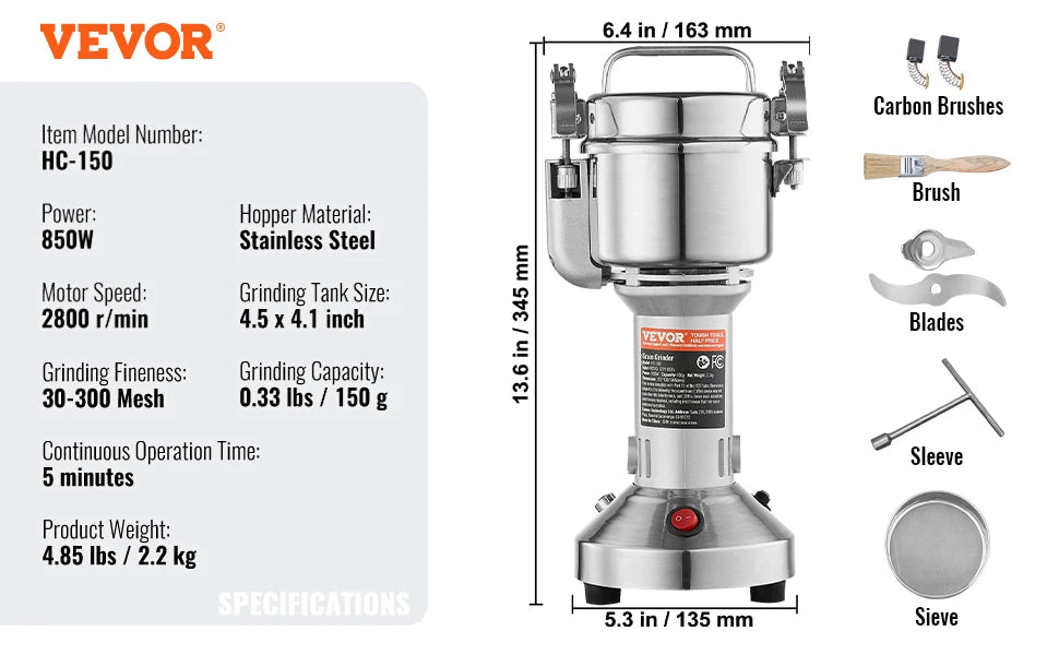 150-2500g Electric Grain Mill Grinder
