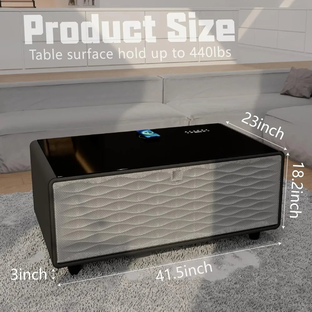 Smart Coffee Table, Living Room Table with Built in Fridge, Wireless Charging, USB Chargers