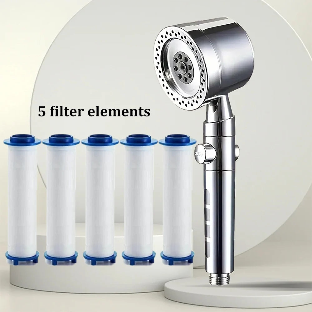New High Pressure Water Saving Filter Shower Head 5 Modes