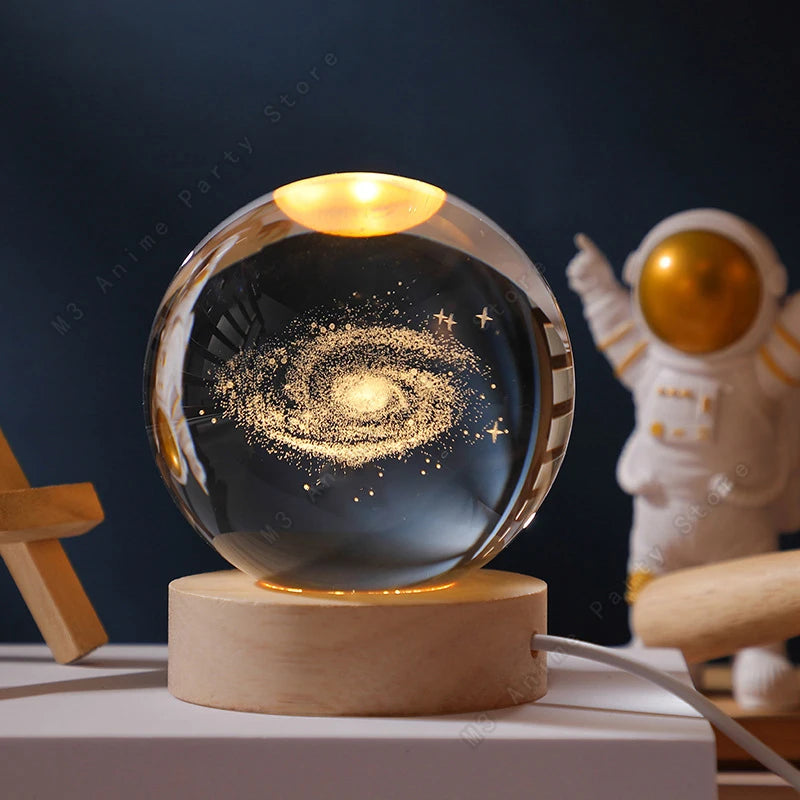 Unique 3D Crystal Ball Night Light Led Lamp Bedside Table Glowing Galaxy Lamp Saturn Planets Moon Children Birthday Gift Toy 5cm