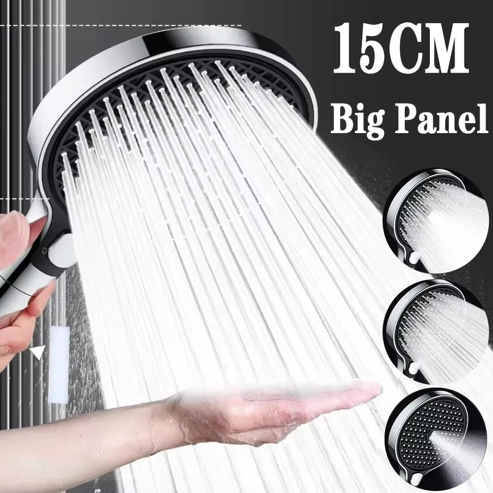 15CM Big Panel High Pressure Shower Head With Filter 3 Modes