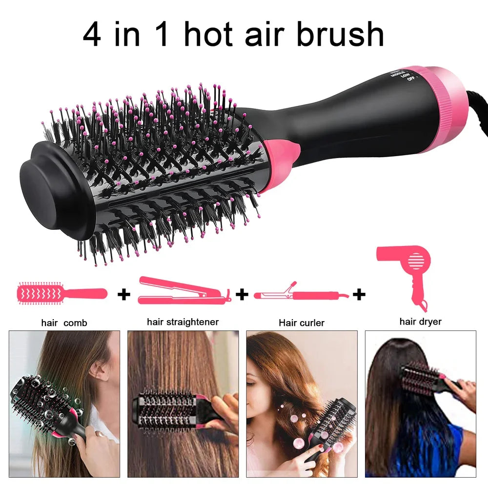 Women Hair Dryer Brush Hair Dryer Straightener Curler Massager 4 In 1 Rapid Warming One Step Volumizer Hot-Air Hair Brushes