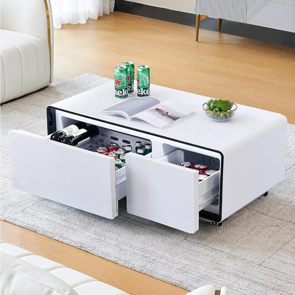 Smart Coffee Table with Fridge,Wireless Charger, USB Port, for Living Room Reception Room