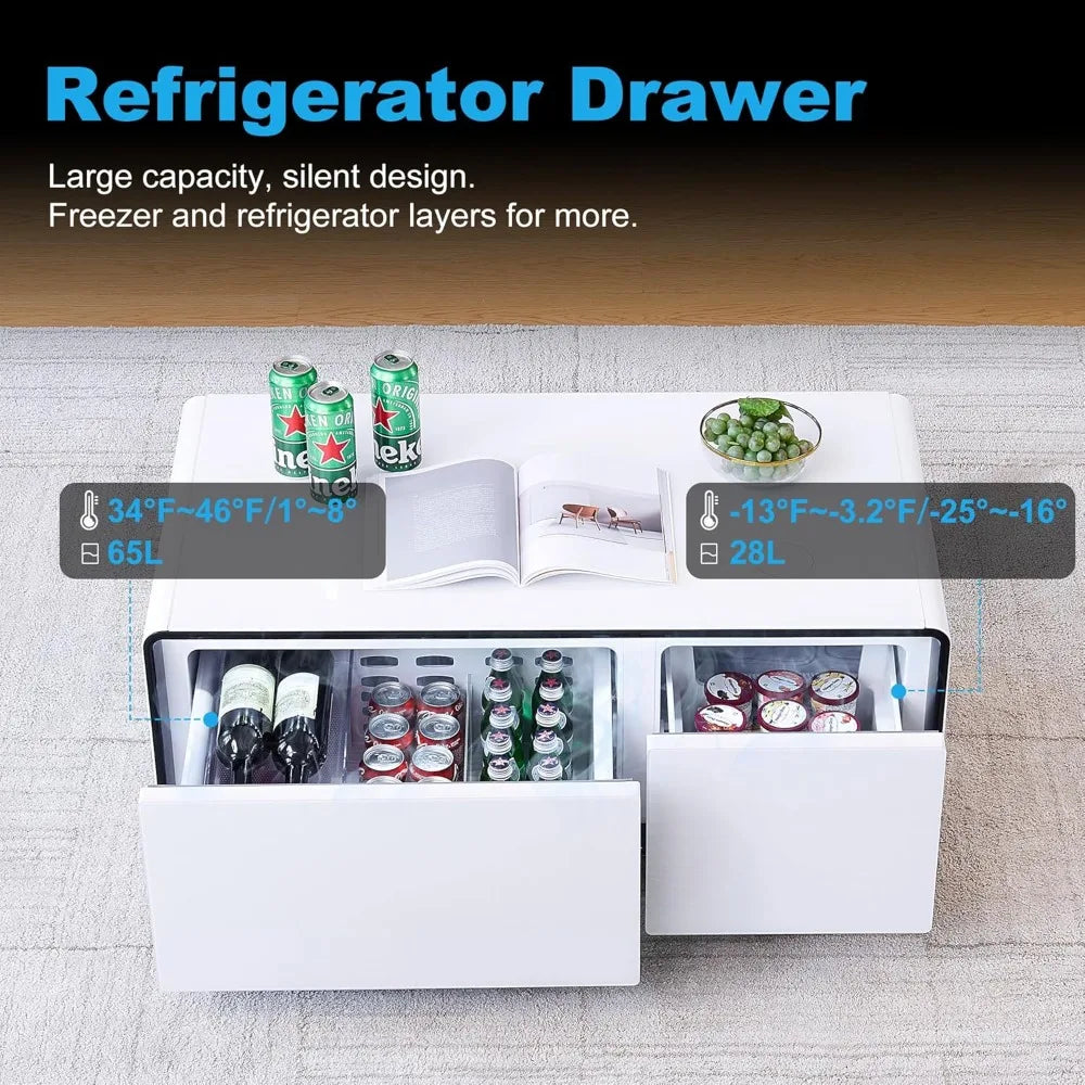 Smart Coffee Table with Fridge,Wireless Charger, USB Port, for Living Room Reception Room